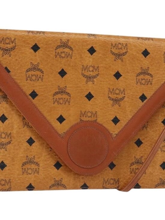 Authentic MCM Logogram Vicetos Shoulder Bag PVC Leather Brown Gold